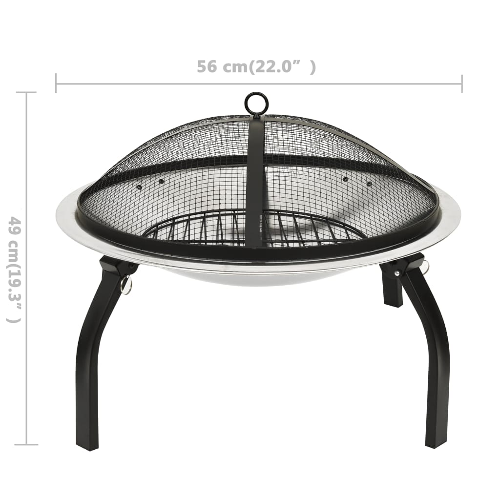vidaXL Foyer et barbecue avec tisonnier 2 en 1 56x56x49 cm Inox