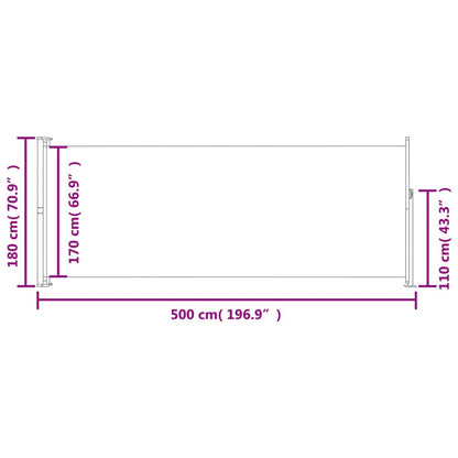 vidaXL Auvent latéral rétractable de patio 180x500 cm Gris