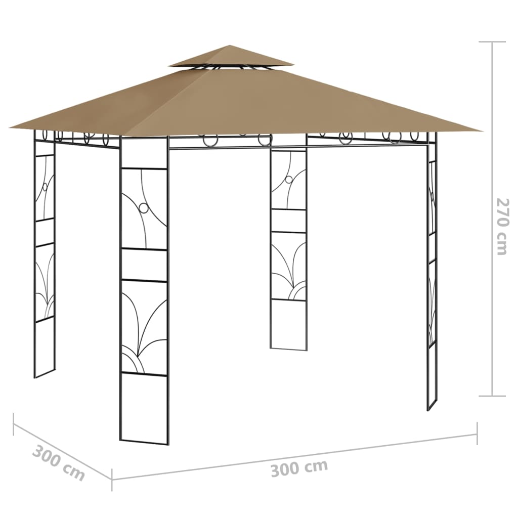 vidaXL Belvédère 3x3x2,7 m Taupe 160 g/m²