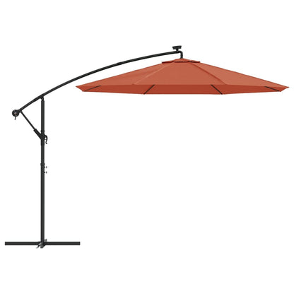 vidaXL Parasol déporté à LED et mât en acier Terre cuite