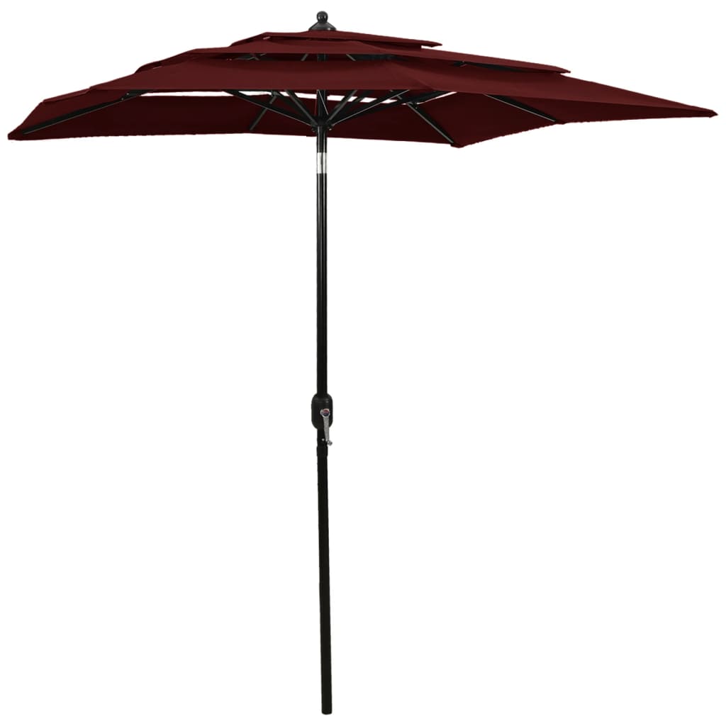 vidaXL Parasol à 3 niveaux avec mât en aluminium Bordeaux 2x2 m