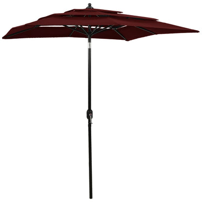 vidaXL Parasol à 3 niveaux avec mât en aluminium Bordeaux 2x2 m