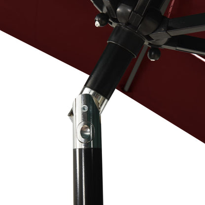 vidaXL Parasol à 3 niveaux avec mât en aluminium Bordeaux 2x2 m
