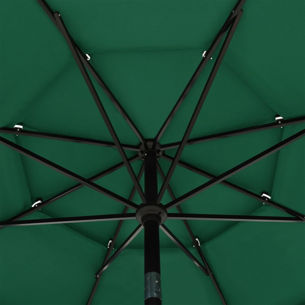vidaXL Parasol à 3 niveaux avec mât en aluminium Vert 3,5 m