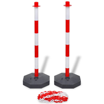 vidaXL Jeu de 4 poteaux à chaîne et 2 chaînes en plastique 10m chacune