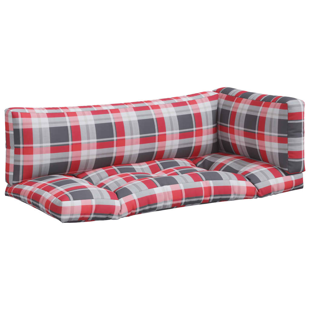 vidaXL Coussins de palette 3 pcs motif à carreaux rouge tissu