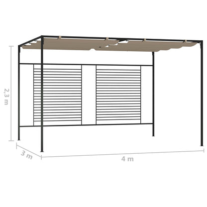vidaXL Belvédère avec auvent rétractable 3x4x2,3 m Taupe 180 g/m²