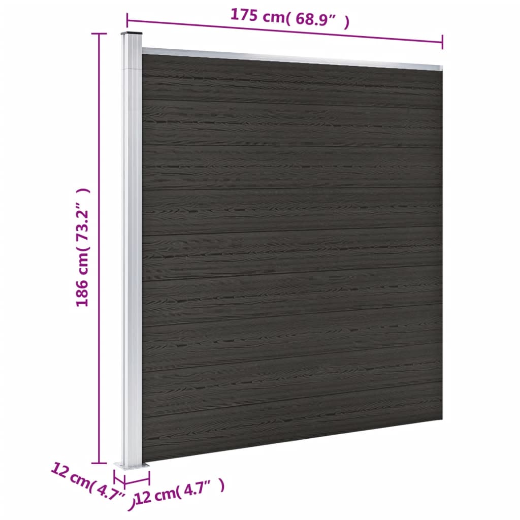 vidaXL Panneau de clôture WPC 175x186 cm Noir