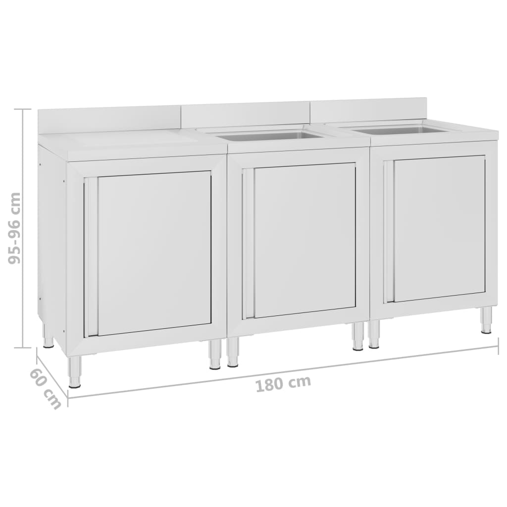 vidaXL Évier de cuisine commercial 180x60x96 cm Acier inoxydable