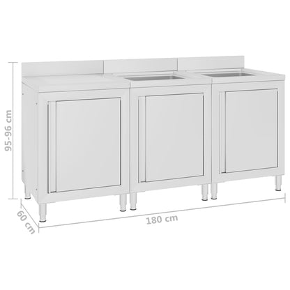 vidaXL Évier de cuisine commercial 180x60x96 cm Acier inoxydable