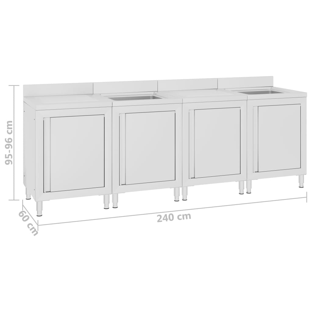vidaXL Évier de cuisine commercial 240x60x96 cm Acier inoxydable