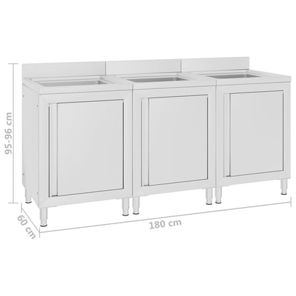 vidaXL Éviers de cuisine commerciaux 3 pcs Acier inoxydable