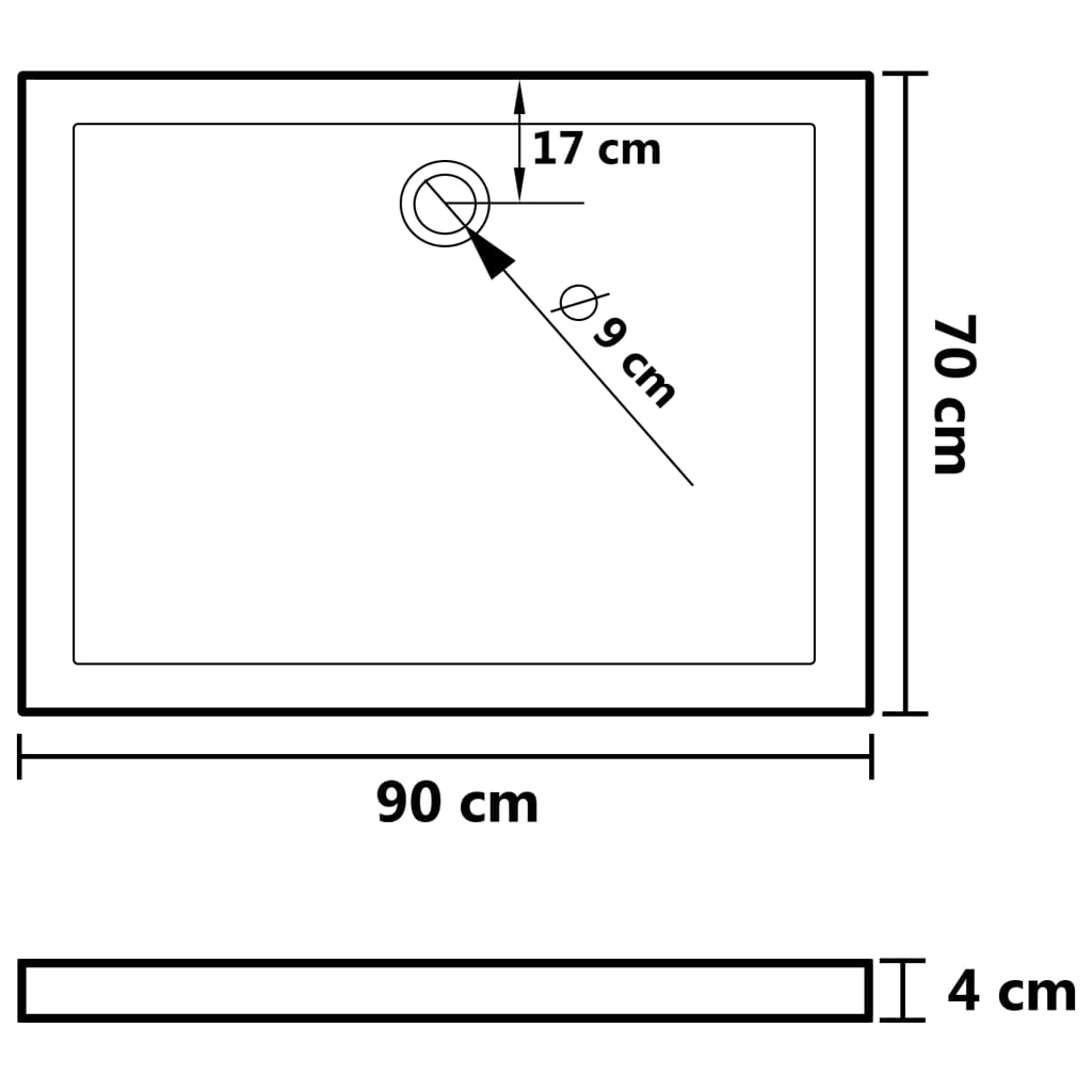 vidaXL Receveur de douche rectangulaire ABS Noir 70x90 cm