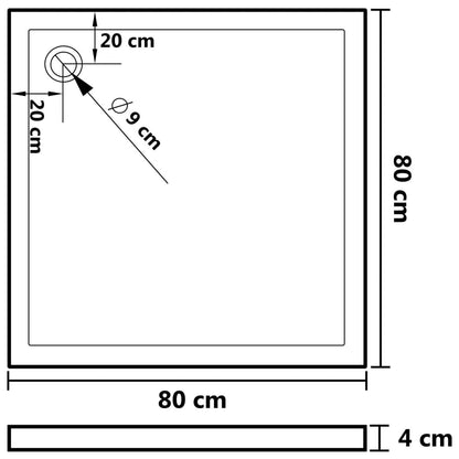 vidaXL Receveur de douche carré ABS Noir 80x80 cm