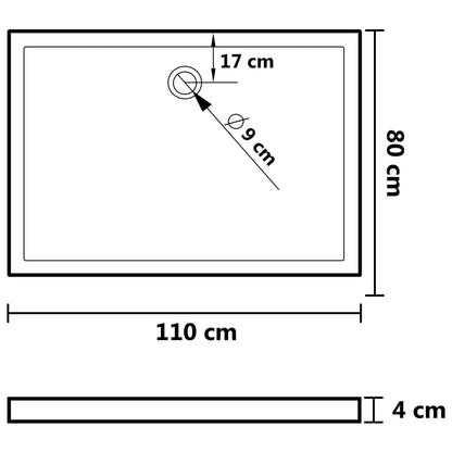 vidaXL Receveur de douche rectangulaire ABS Noir 80x110 cm