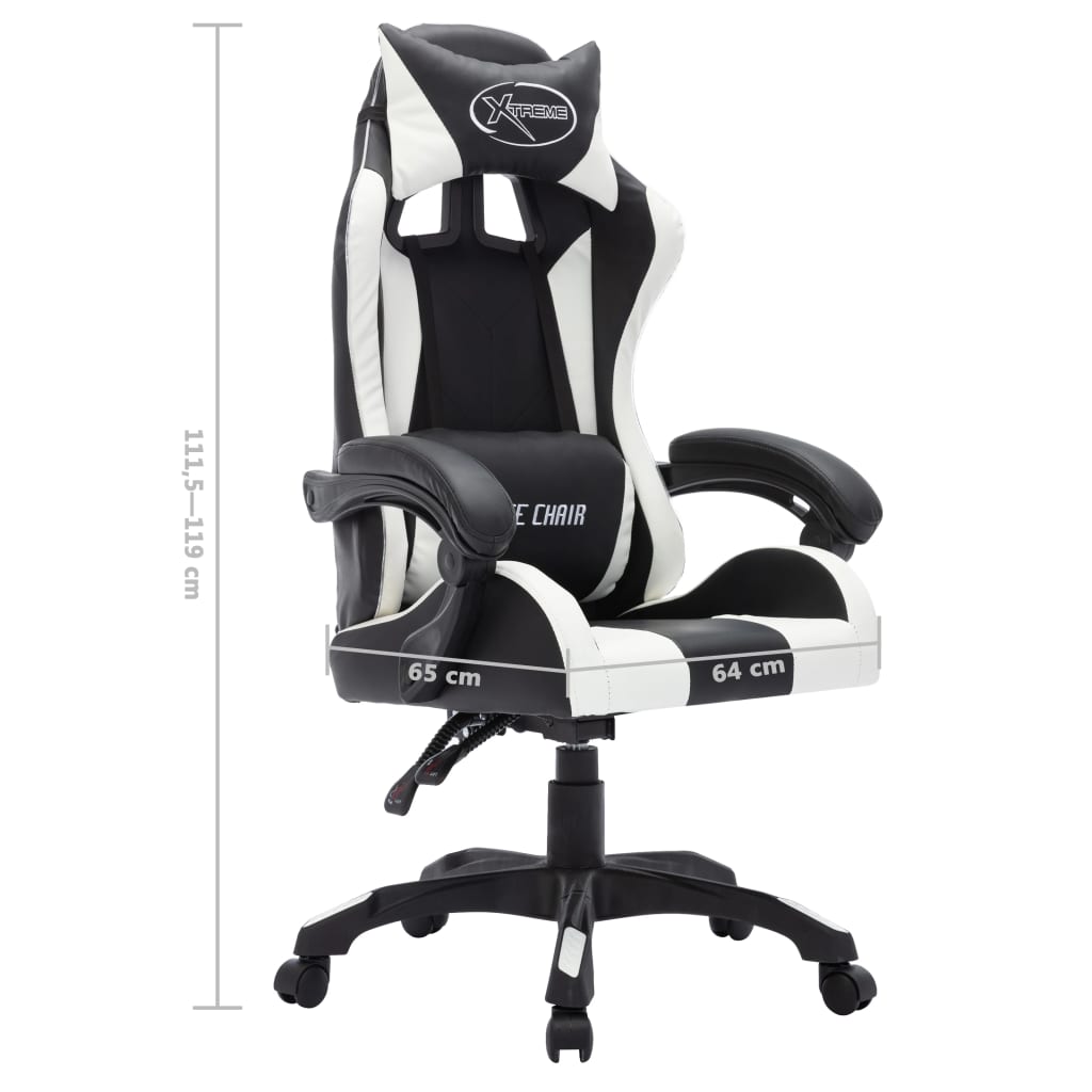 vidaXL Fauteuil de jeux vidéo avec LED RVB Blanc et noir Similicuir