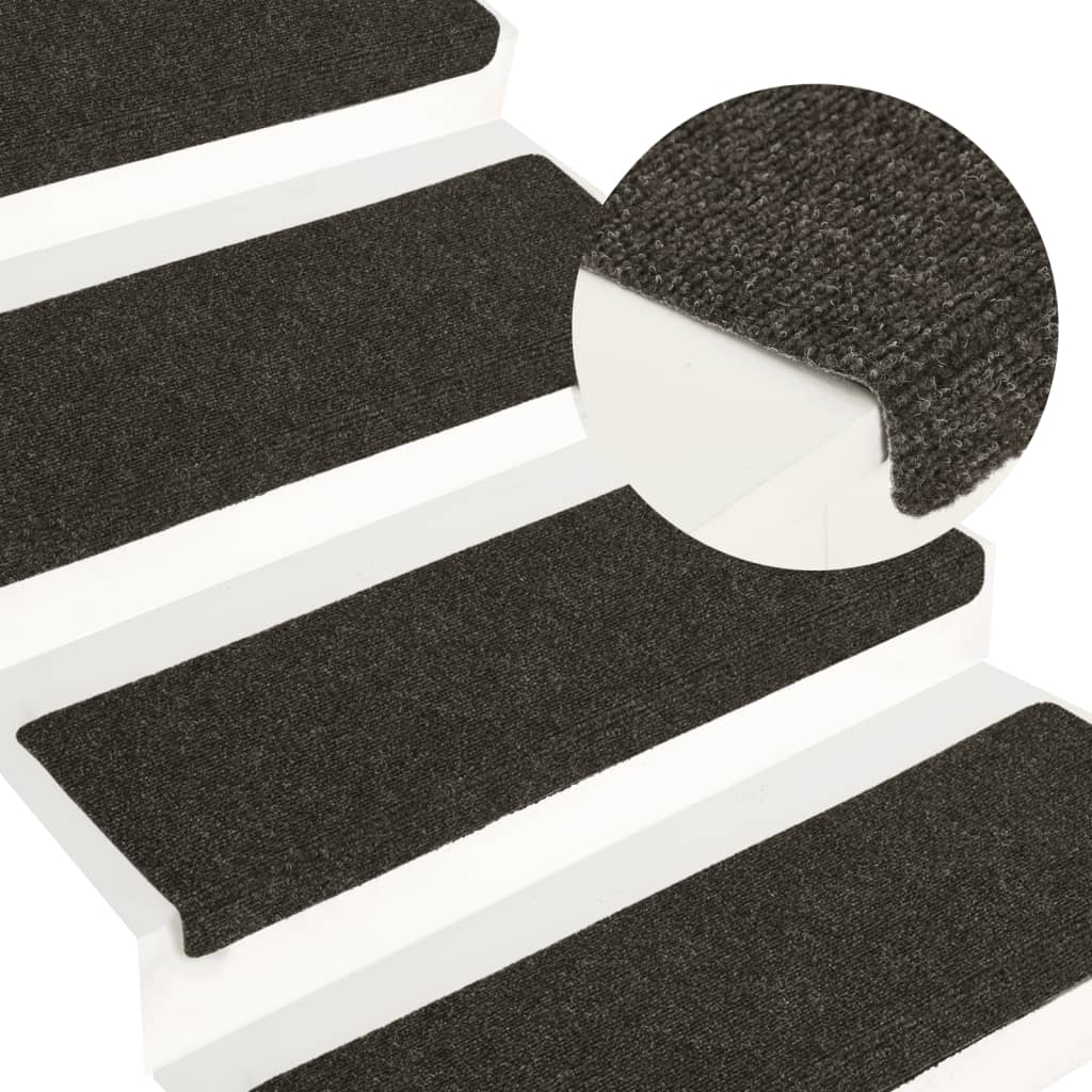 vidaXL Tapis d'escalier 15 pcs tissu aiguilleté 65x21x4 cm anthracite