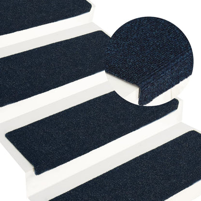 vidaXL Tapis d'escalier 15 pcs Tissu aiguilleté 65x21x4 cm Bleu