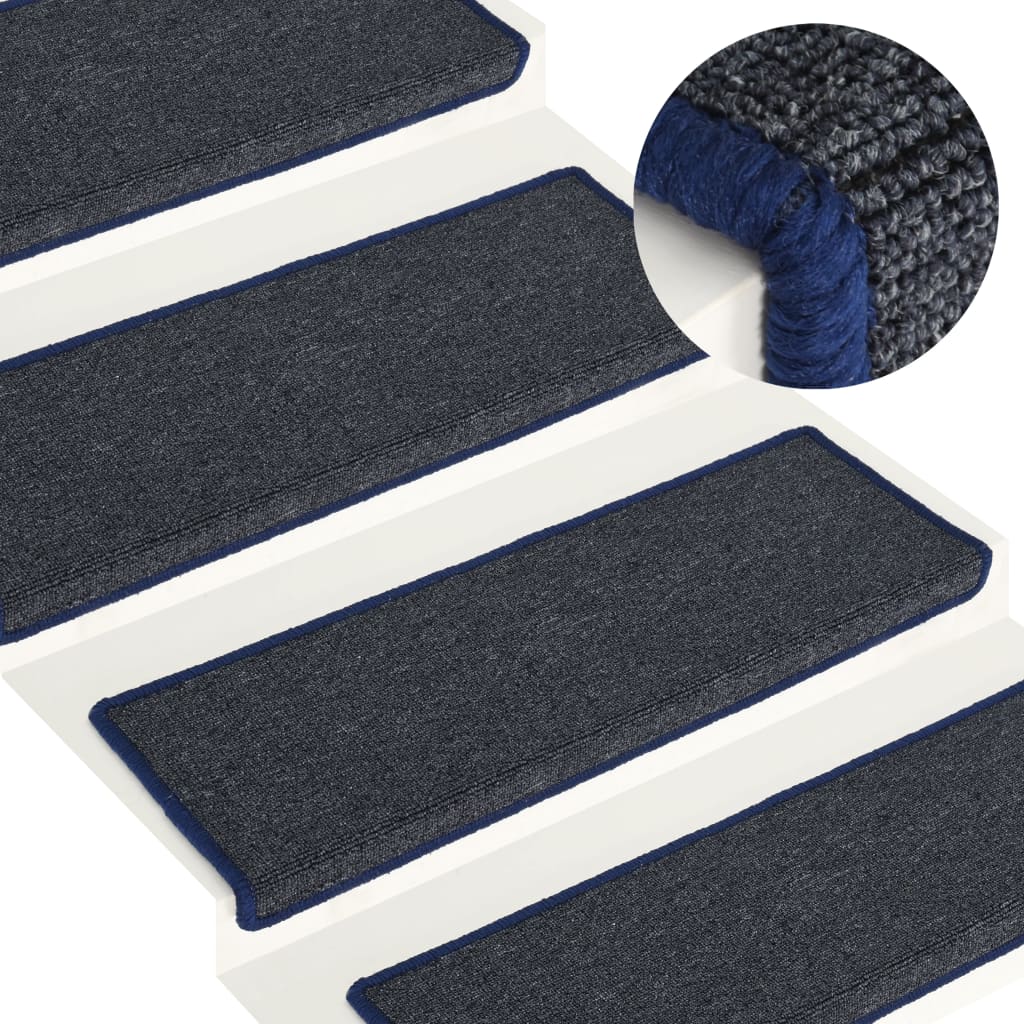 vidaXL Tapis d'escalier 15 pcs 65x21x4 cm Gris et bleu