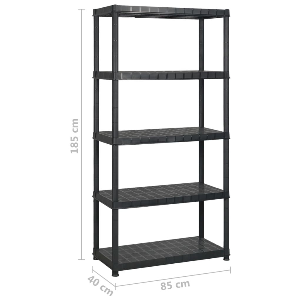 vidaXL Étagère de rangement à 5 niveaux Noir 170x40x185 cm Plastique