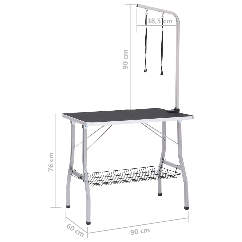 vidaXL Table de toilettage réglable de chiens avec 2 boucles et panier