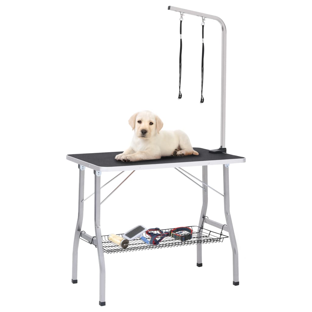 vidaXL Table de toilettage réglable de chiens avec 2 boucles et panier