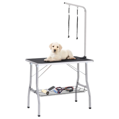 vidaXL Table de toilettage réglable de chiens avec 2 boucles et panier