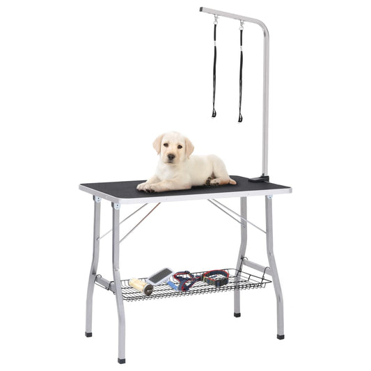 vidaXL Table de toilettage réglable de chiens avec 2 boucles et panier