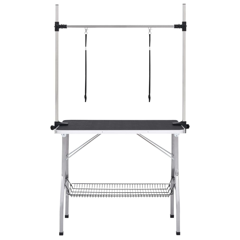 vidaXL Table de toilettage réglable de chiens avec 2 boucles et panier