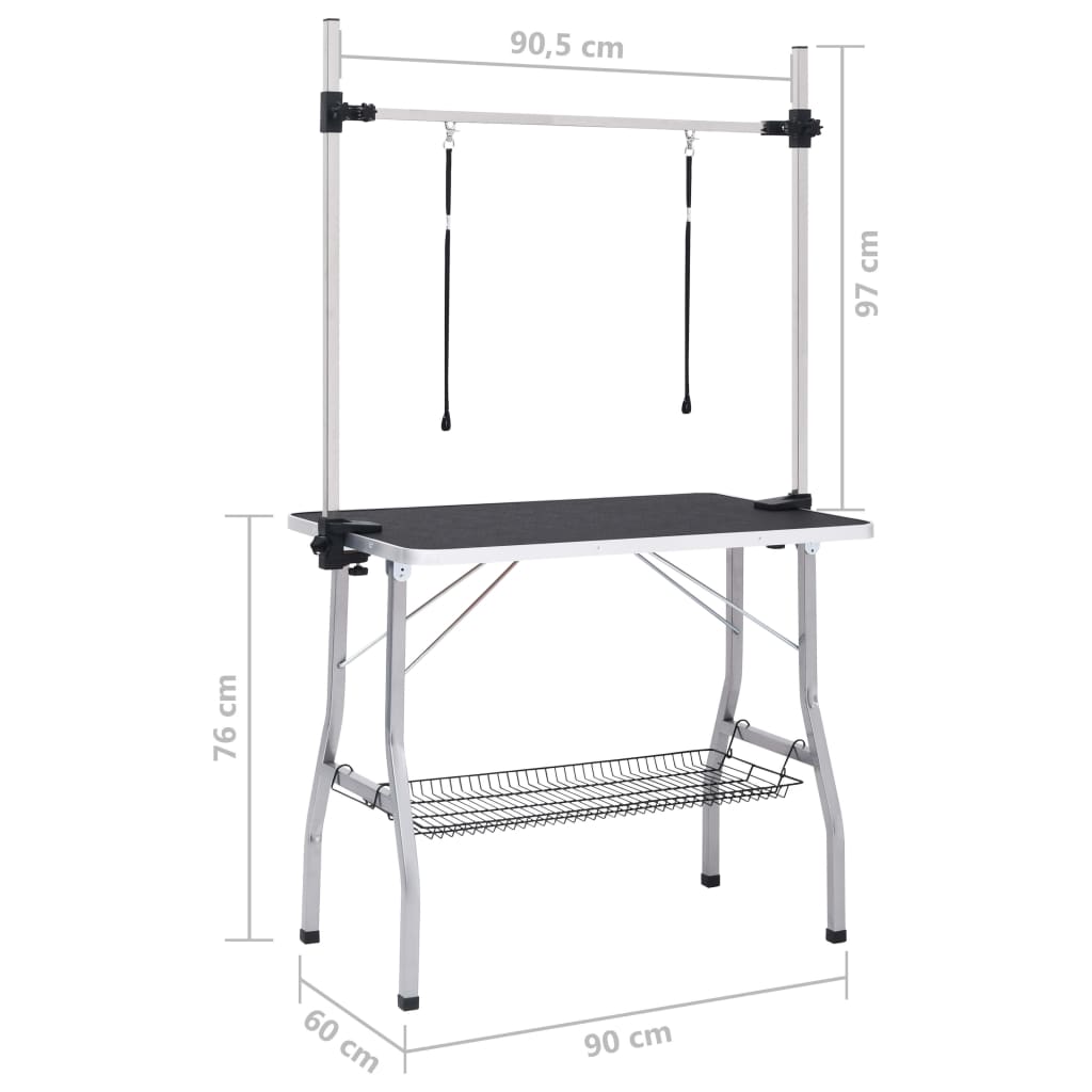 vidaXL Table de toilettage réglable de chiens avec 2 boucles et panier