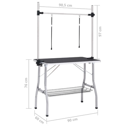 vidaXL Table de toilettage réglable de chiens avec 2 boucles et panier