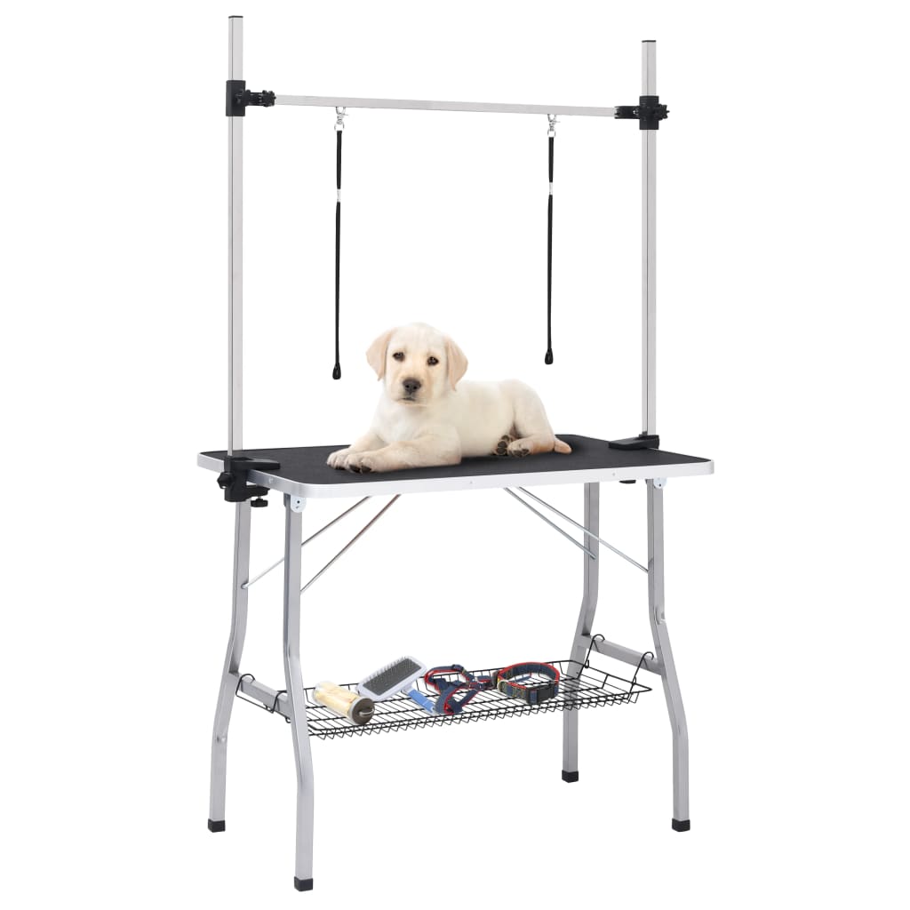 vidaXL Table de toilettage réglable de chiens avec 2 boucles et panier