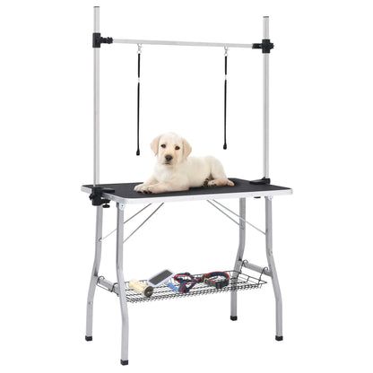 vidaXL Table de toilettage réglable de chiens avec 2 boucles et panier