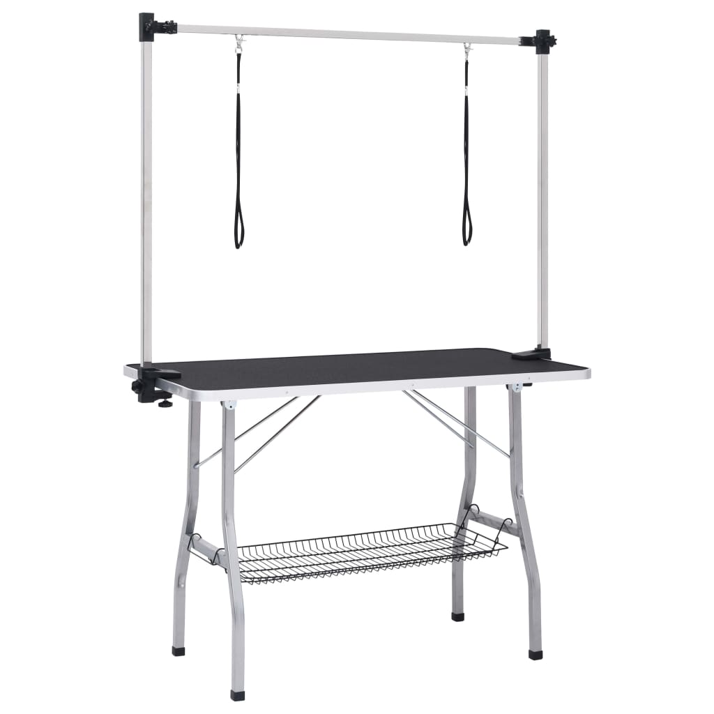 vidaXL Table de toilettage réglable de chiens avec 2 boucles et panier