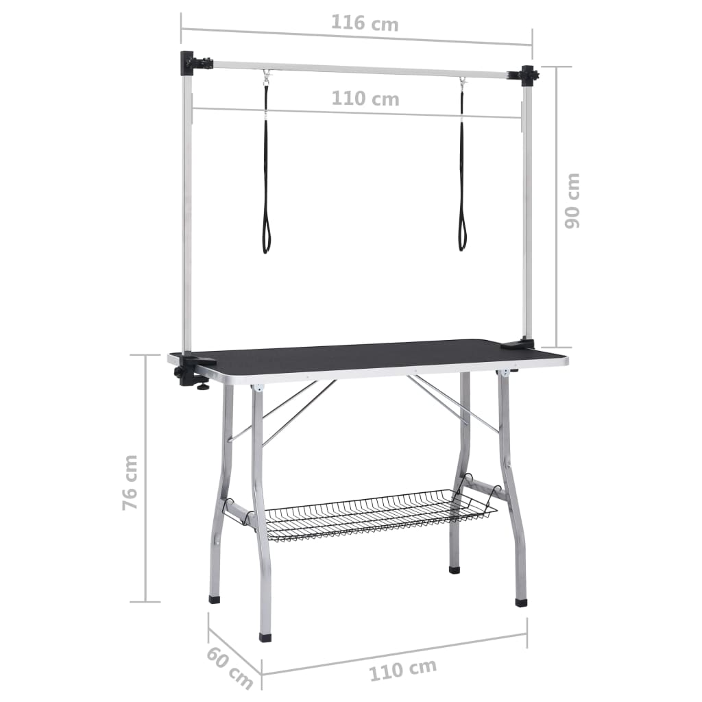 vidaXL Table de toilettage réglable de chiens avec 2 boucles et panier