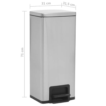 vidaXL Poubelle à pédale anti-empreinte 30 L Argenté Acier inoxydable