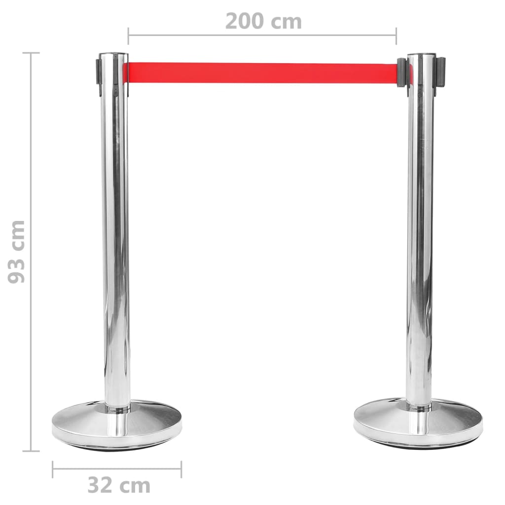 vidaXL Colonnes avec bandes 4 pcs Barrière d'aéroport Inox Argenté