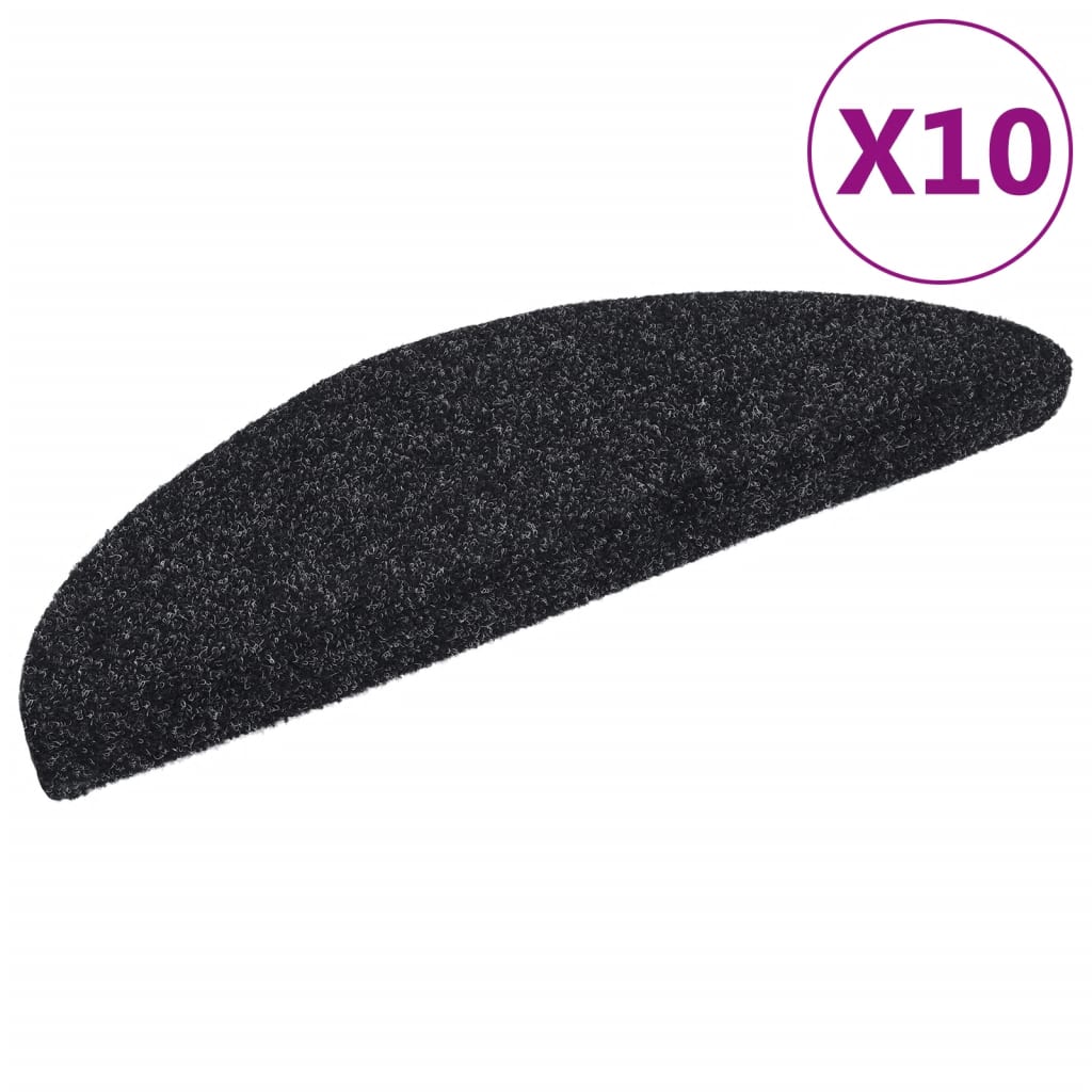 vidaXL Tapis autoadhésifs de marches 10 pcs Noir 56x17x3 cm Aiguilleté
