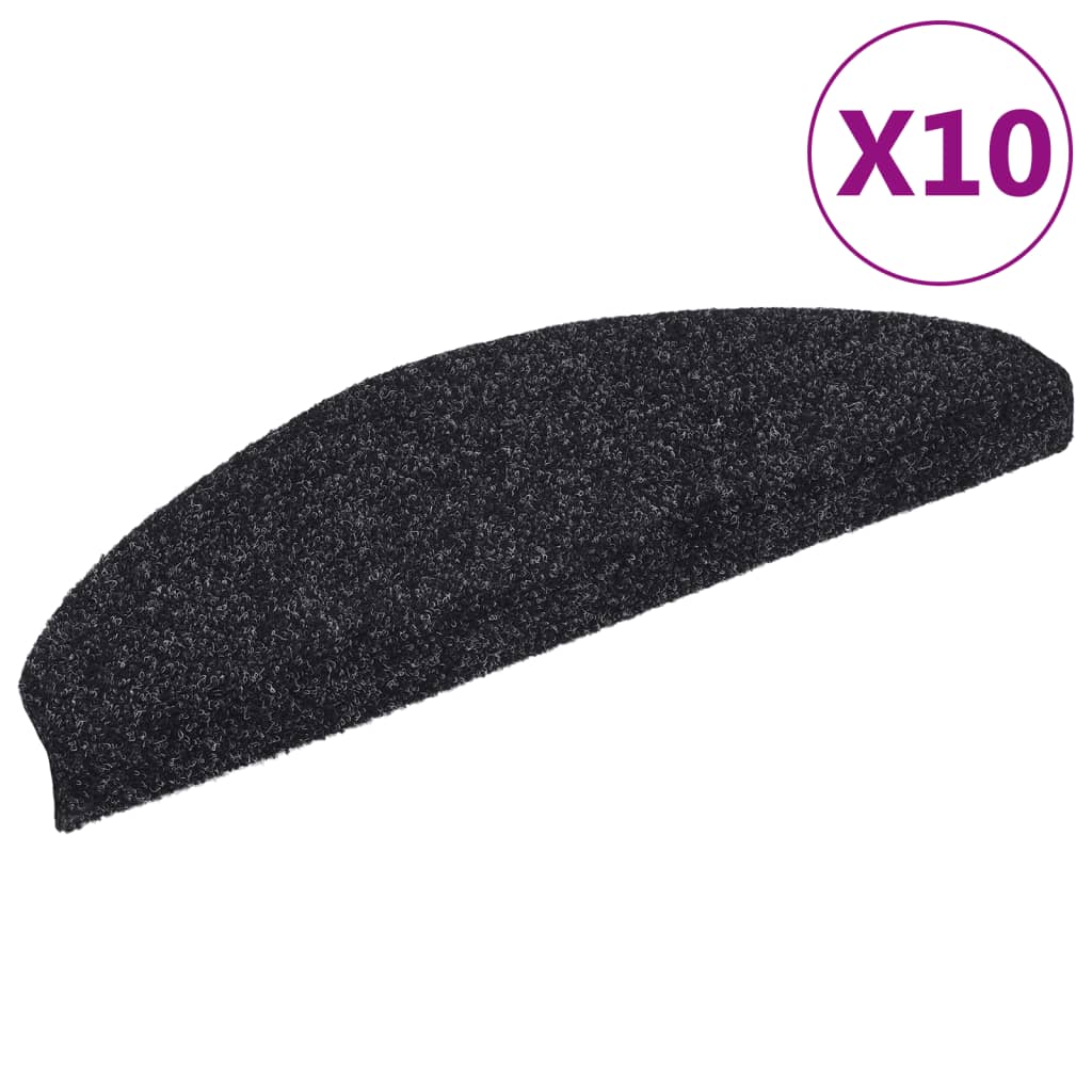 vidaXL Tapis autoadhésifs de marches 10 pcs Noir 65x21x4 cm Aiguilleté