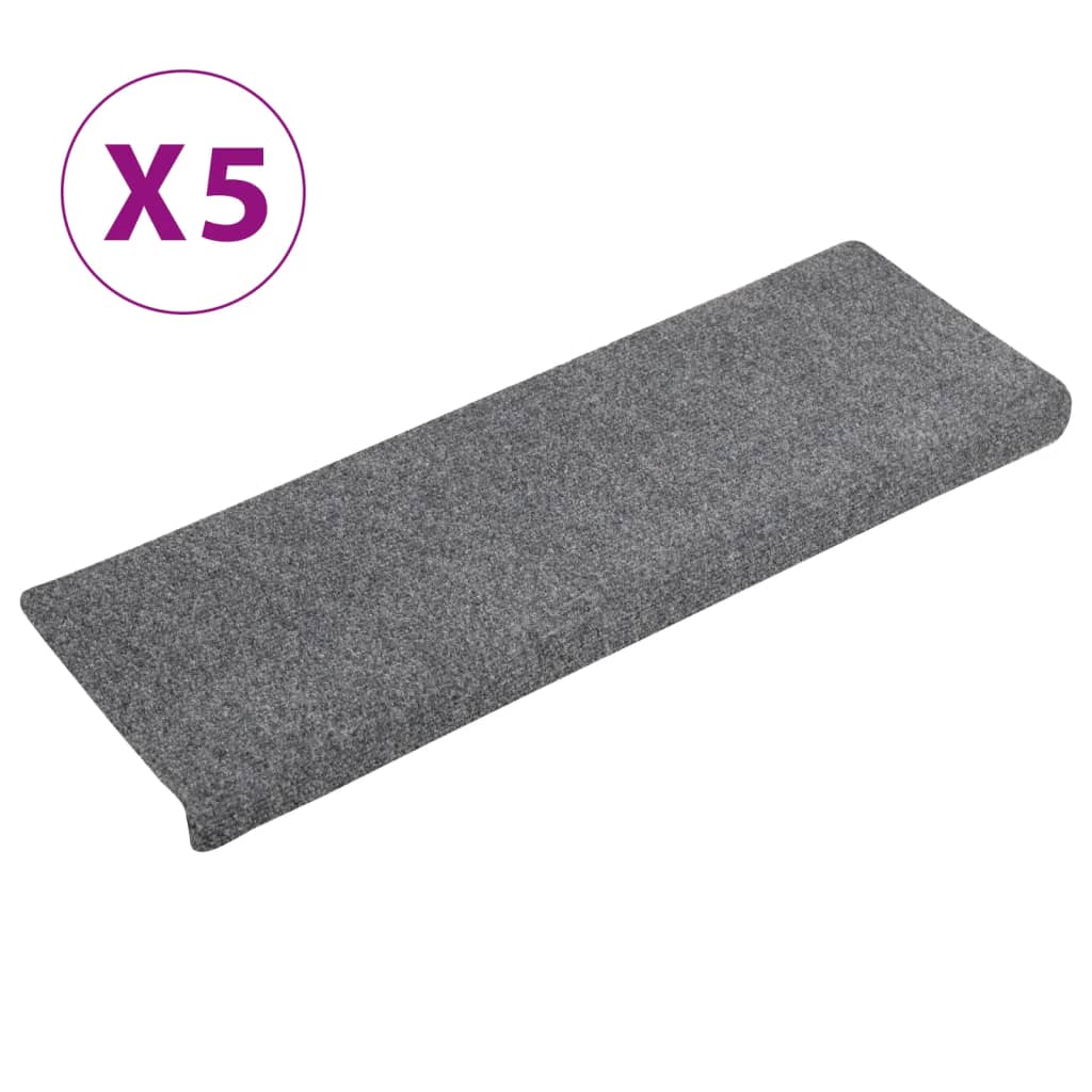 vidaXL Tapis de marches d'escalier 5 pcs Gris 65x21x4 cm Aiguilleté