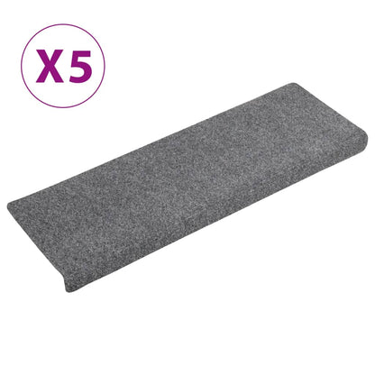 vidaXL Tapis de marches d'escalier 5 pcs Gris 65x21x4 cm Aiguilleté