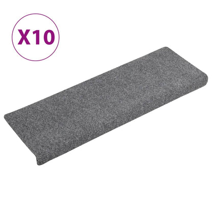 vidaXL Tapis de marches d'escalier 10 pcs Gris 65x21x4 cm Aiguilleté