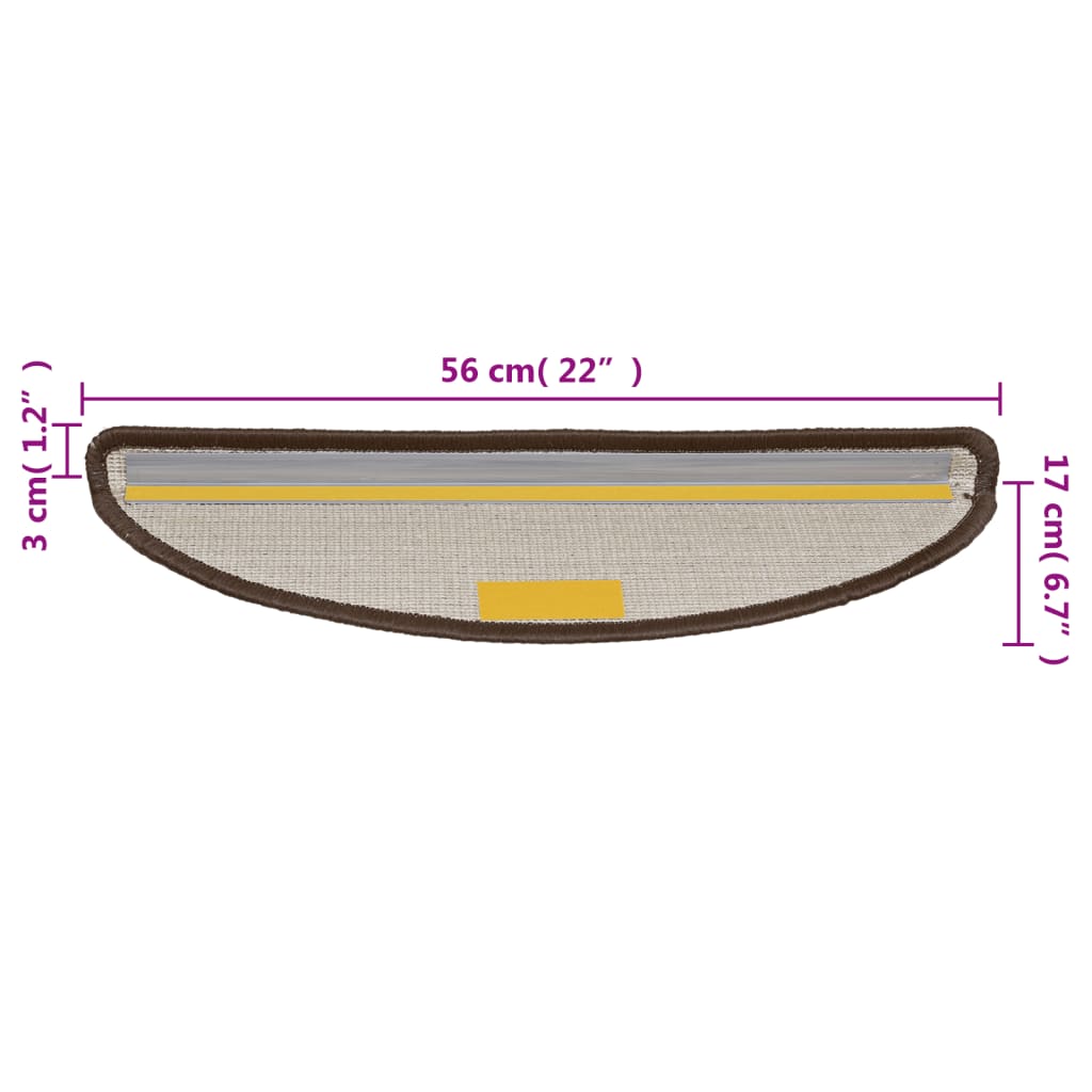 vidaXL Tapis d'escalier 10 pcs 56x17x3 cm Marron