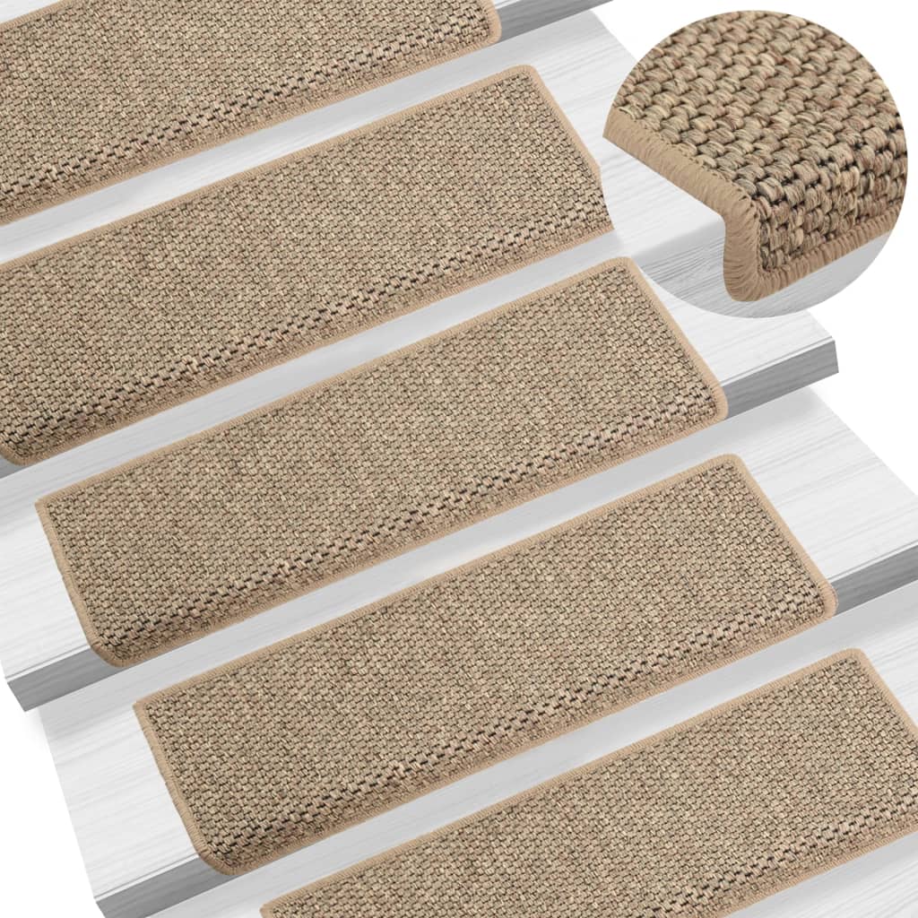 vidaXL Tapis d'escalier autocollants 15 pcs 65x21x4 cm Beige foncé
