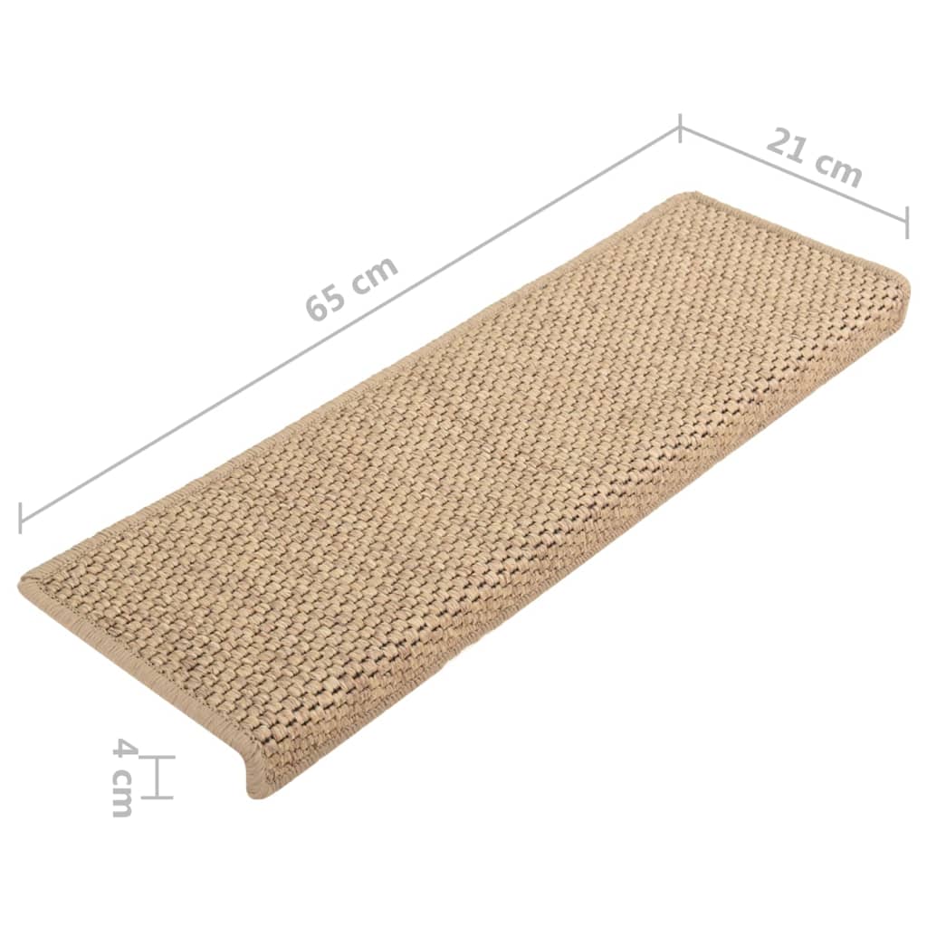 vidaXL Tapis d'escalier autocollants 15 pcs 65x21x4 cm Sable