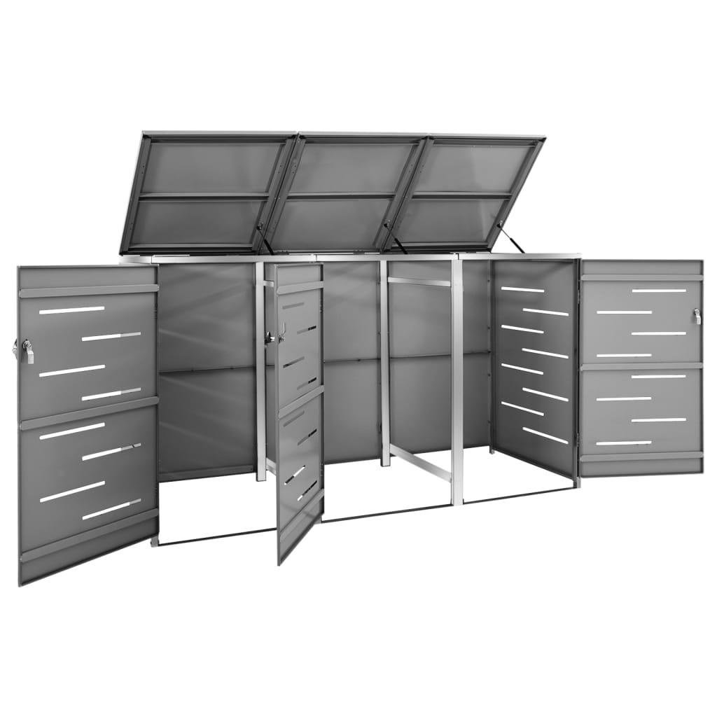 vidaXL Abri pour trois poubelles 207x77,5x112,5 cm Inox