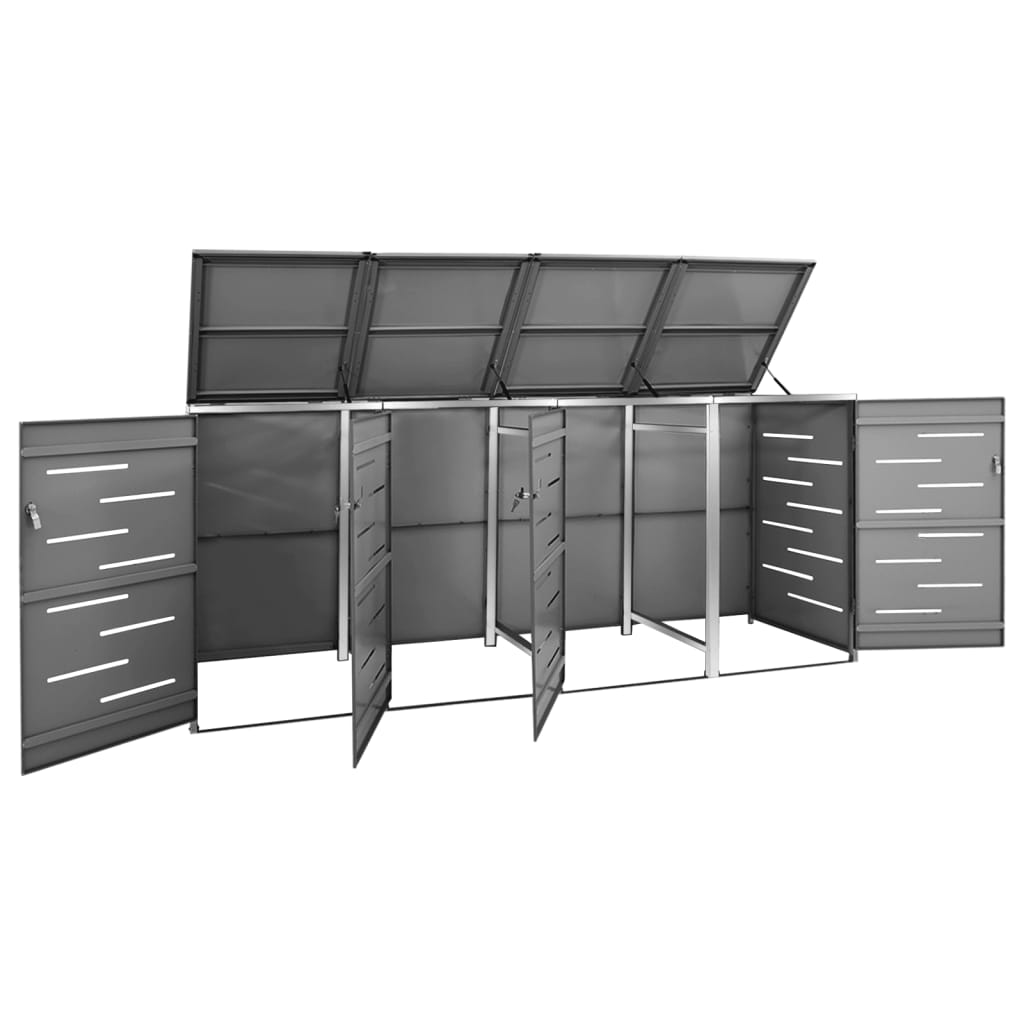 vidaXL Abri pour quatre poubelles 276,5x77,5x112,5 cm Inox
