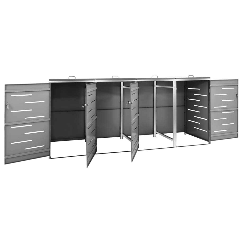 vidaXL Abri pour quatre poubelles 276,5x77,5x112,5 cm Inox