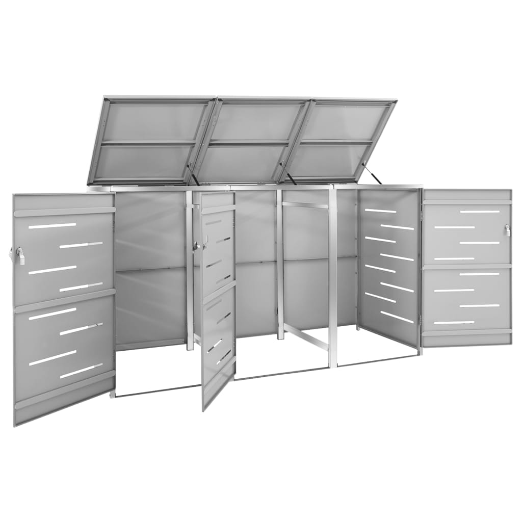 vidaXL Abri pour trois poubelles 207x77,5x112,5 cm Inox