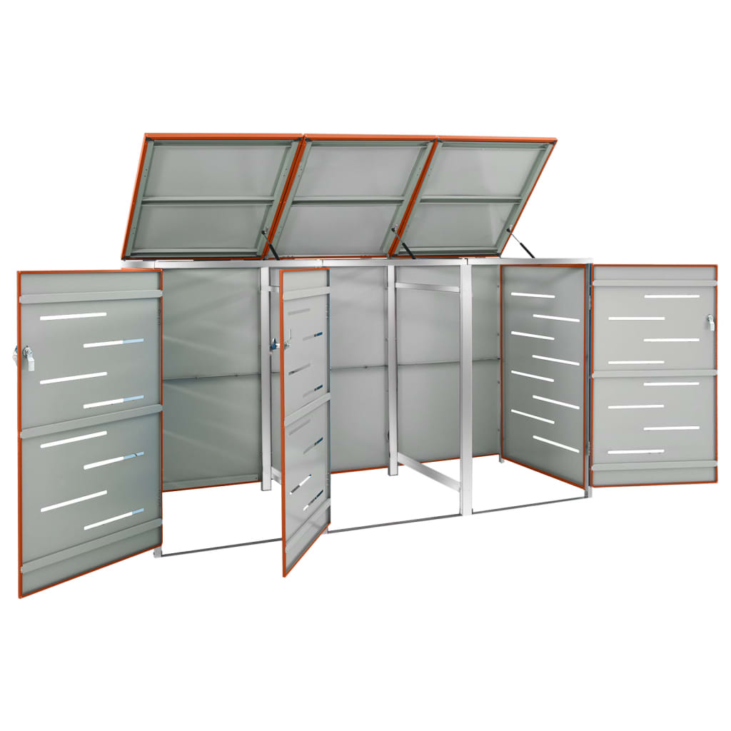 vidaXL Abri pour trois poubelles 207x77,5x112,5 cm Inox
